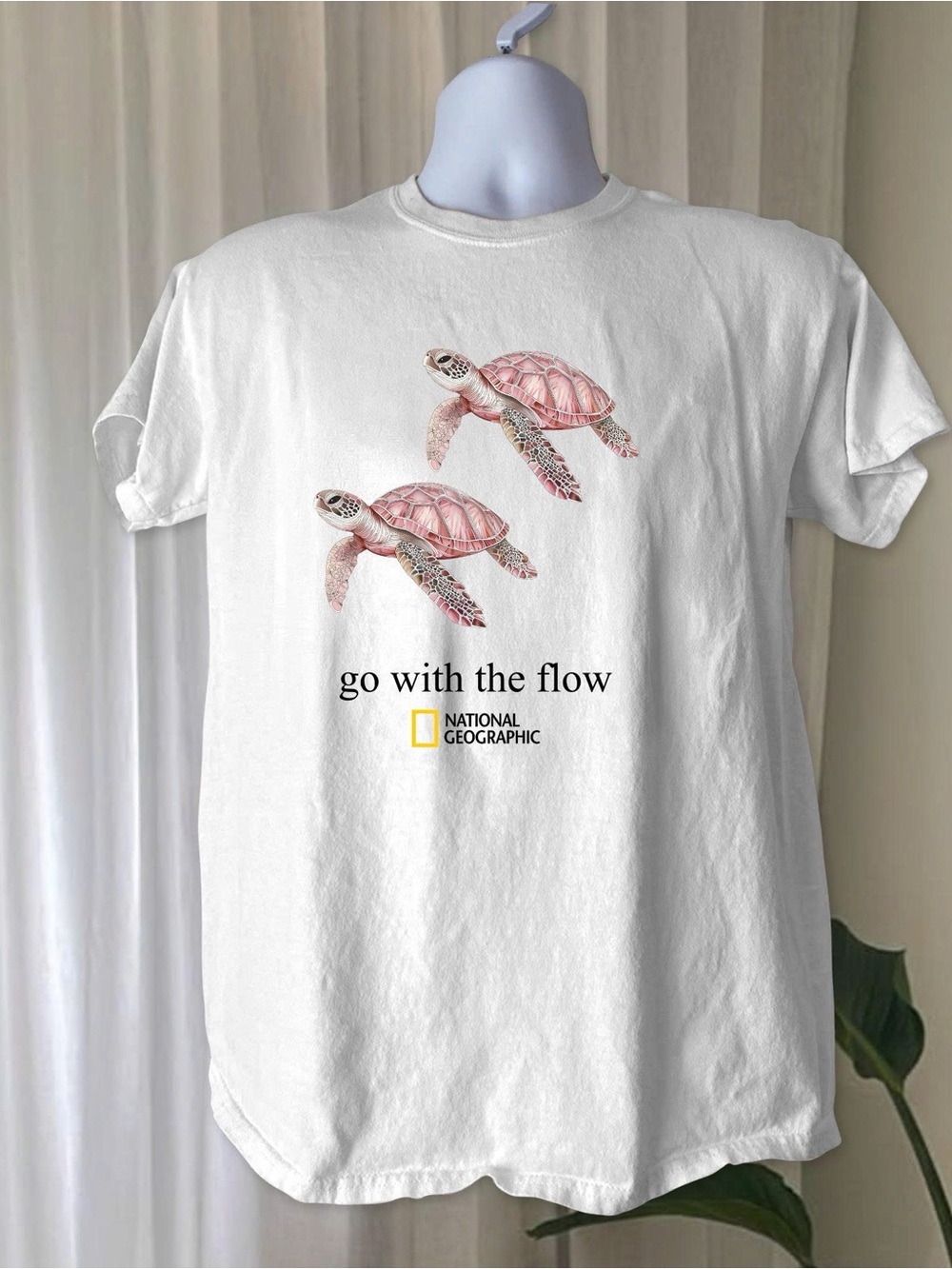Gildan White Short-Sleeve Tee with Pink Turtle Graphic